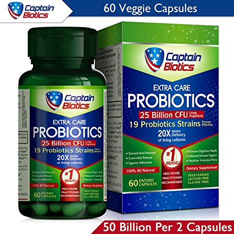 CaptainBiotics Probiotics - 25 Billion CFU Per Capsule (50Billion CFU per 2 Caps)- 60 Vegetarian Caps-19 Science-Backed Strains,Shelf Stable,Controlled Release,Stomach Acid Resistant,Superior Adherent