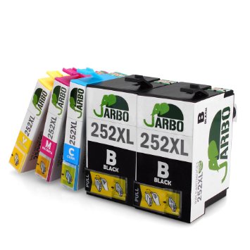JARBO 1Set 1BK High Capacity Replacement For Epson 252 Ink Cartridge Black Cyan Magenta Yellow Worked with Epson Wf 3640 Wf 3630 Wf 3620 Wf 7610 Wf 7620 Wf 7110