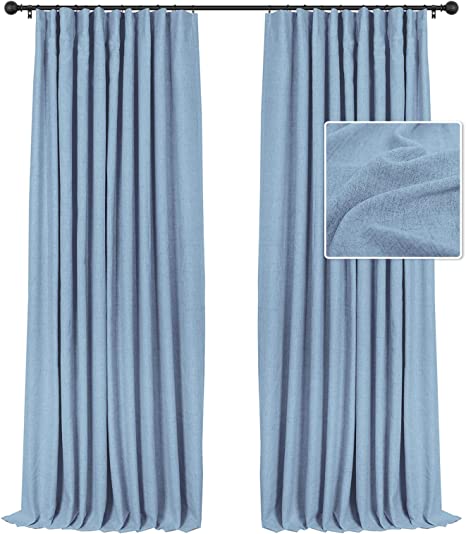 INOVADAY 100% Blackout Curtains 84 Inch Length 2 Panels Set Linen Blackout Curtains Textured Thermal Insulated Black Out Curtain Drapes for Bedroom Living Room - Blue, W50 x L84