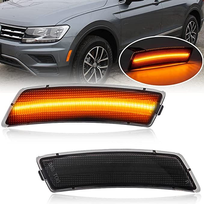 NJSBYL LED Front Side Marker Lamps Replacement for 2012-2019 VW Volkswagen Beetle & 2018-2022 VW Volkswagen Ti-guan Amber LED Turn Signal Lights Kits Smoked Lens Sidemarker Lamps