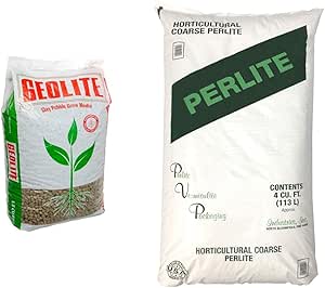 GEOLITE GMGC45L Clay Pebble Grow Media, Gray, 1.5 Cu. Ft. & PVP Industries PVP105408 120 Quarts – 4 Cubic Foot of Organic Perlite Planting Soil Additive Gi, White