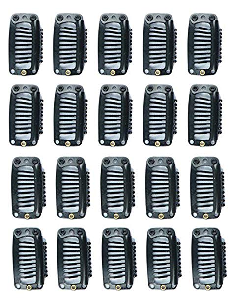 Fani 20Pcs Clips 9-Teeth Snap-Comb Wig Clips with Rubber for Hair Extension Wigs Weft Hairpiece DIY Clips (Black)
