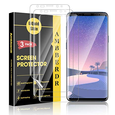 AMBBERDR [3-Pack] Screen Protector for Samsung Galaxy S9 Plus Max Coverage Flexible Film [Not Wet Applied] with Lifetime Replacement Warranty