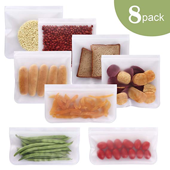Reusable Storage Bags - 8 Pack Leakproof Bag - Extra Thick BPA Free Reusable Ziplock Lunch Bag for Food Snack Storage Home Organization