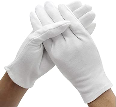 Amariver 12 Pairs White Cotton Gloves, 9.4'' Extra Large Size Thicker and Resuable Soft Works Glove for Coin Jewelry Silver Inspection