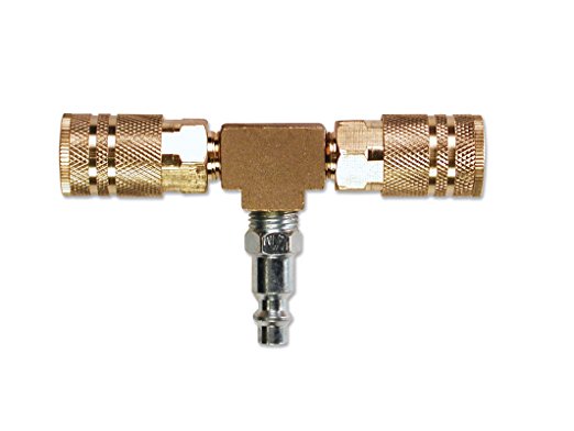 Primefit M1404-4 2-Way T-Style Air Manifold with Industrial 6-Ball Brass Couplers, 1/4"
