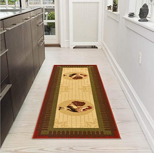 Ottomanson Siesta Collection Kitchen Rooster Design (Machine-Washable/Non-Slip) Runner Rug, 20" x 59", Beige