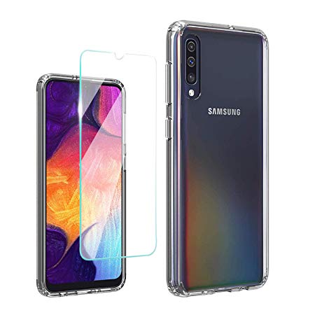 ZUSLAB Clear Case for Samsung Galaxy A50 Phone Case with Screen Portector 1Pack, Ultra Slim Thin Silicone with Transparent Back Cover - Clear