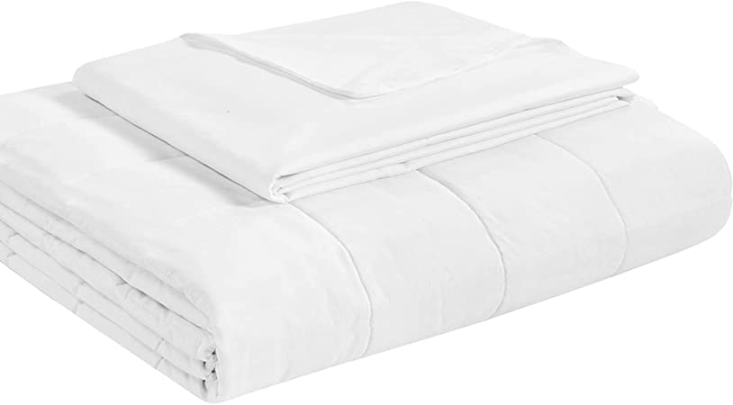 CozyLux Twin Weighted Blanket White 12 Lbs with Removable Cotton Duvet Cover(48"x72") Oeko-TEX Certified with Premium Glass Beads, Heavy Blanket and Washable Cover for Kids