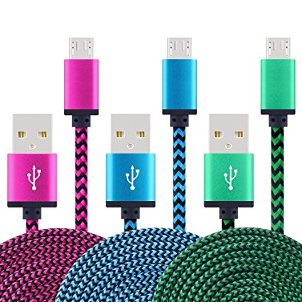 Android Charger Cable, MaxMall Premium 3-Pack Extra Long 6FT Nylon Braided Hi-Speed USB 2.0 A Male to Micro B Data Charger Cable for Samsung Galaxy S7, S6 Edge, HTC, Sony, Nokia, LG, PS4 and More