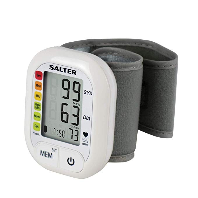 Salter Automatic Wrist Blood Pressure Monitor for Home Use, Irregular Heartbeat Detector, Hypertension Indicator - Based on World Health Organisation Guidelines, 60 Memories, 13.5-21.5cm Arm Cuff