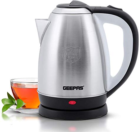 Geepas 1400W Electric Kettle | Safety Lock, Boil Dry Protection & Auto Shut off Feature | Heats up Quickly & Easily | Boiler for Hot Water & Tea, Coffee Maker | 1.8L - 2 Year Warranty