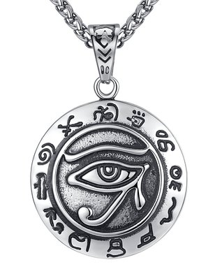 Men's Stainless Steel Eye of Horus Ancient Egypt Pendant Necklace, 24" Link Chain, aap118