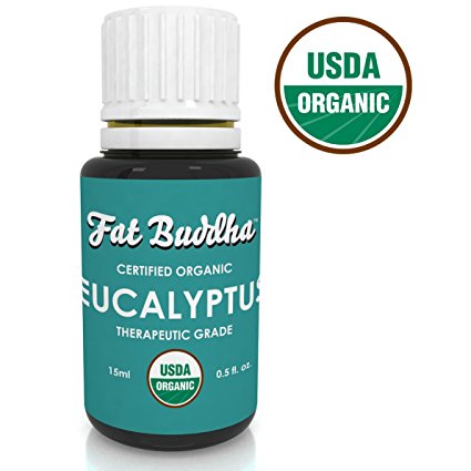 Organic Eucalyptus Essential Oil from Fat Buddha, USDA Certified, 100% Pure Therapeutic Grade, Ease Breathing, Reduce Cold Symptoms, Soothe Muscles, Sustainably Sourced, Small Batch Produced - 15ml