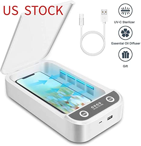 UV Cell Phone Sanitizer, Portable UV Light Cell Phone Sterilizer, Aromatherapy Function Disinfector, Cell Phone Cleaners UV Light Sanitzier Box for iOS Android Smartphones Jewelry Watch