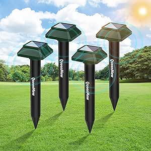 Animal Deterrent Devices, 4 Pack Raccoon Deterrent Solar Powered Mole Repellent Cat Repellent Outdoor Squirrel Repellent Bird Repellent Devices Outdoor Deer Deterrent Cat Deterrent Devices Waterproof