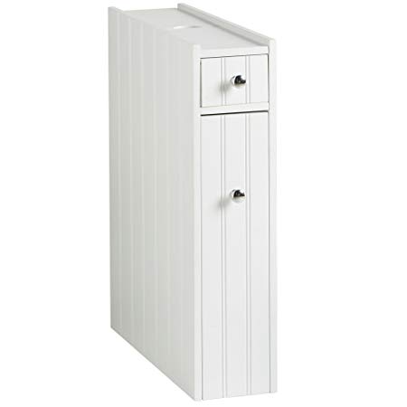 VonHaus Slimline Storage Cupboard Unit - White Colonial Style Organiser Cabinet for the Bathroom