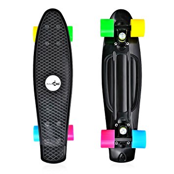 Blascool Cruiser Skateboard With Four Colorful Wheels, Mini Retro Plastic Skate Board, 22 Inch High Impact-Resistant. 200lb Max Load. Perfect Christmas Gift for Kids Teenager.
