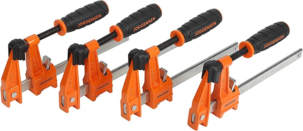 Jorgensen 6 inch Bar Clamp Set, 4 Pack Steel F Clamp Light Duty, 300 lbs Load Limited, for Woodworking, Metalworking, DIY