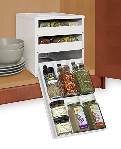 YouCopia Original SpiceStack 18-Bottle Spice Organizer with Universal Drawers, White