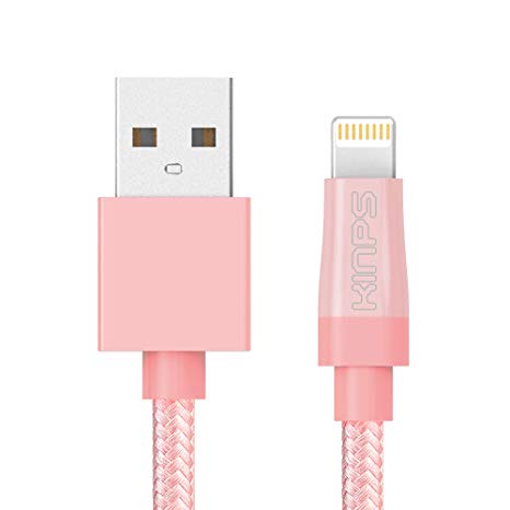 KINPS Apple MFi Certified Lightning to USB Cable Nylon Braided iPhone Charger Cord Super Long Compatible with iPhone X/8/8 Plus/7/7 Plus/6S/6S Plus, iPad Pro/Air/Mini (10ft/3m, Pink)