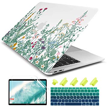 Dongke for New MacBook Air 13 Inch Case 2018 2019 Release A1932, Frosted Matte Clear Hard Shell Cover for MacBook Air 13" with Retina Display & Touch ID (Garden Floral)