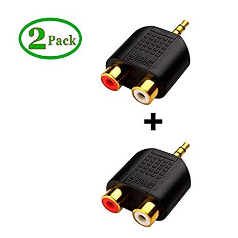 Gold Plated 3.5mm Male Stereo to 2 RCA Female Y Splitter Adapter Plug Converter (2-Pack) - WDLLC