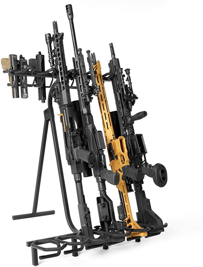 Savior Equipment Mobile Firearm Rack Tactical 6 Rifle Shotgun Free-Standing Gun Display Storage 8 Pistol Rack - Heavy Duty Steel, Foldable Design, Fit Most Firearms Longer Than 31" in Length