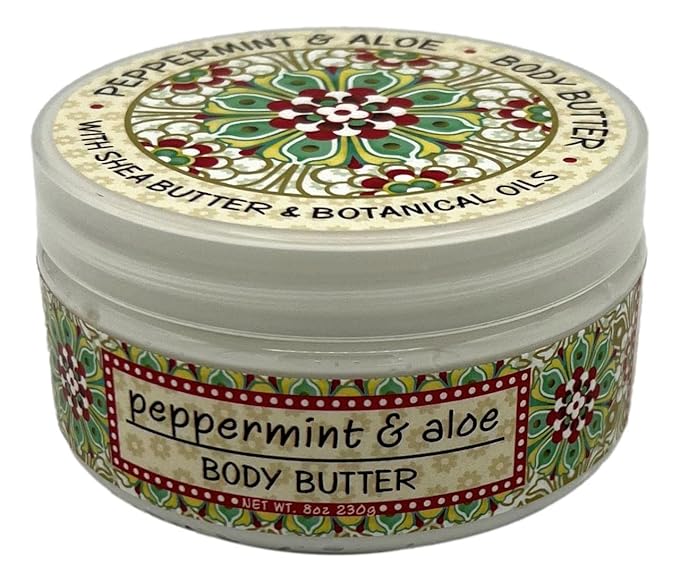 Greenwich Bay Trading Company PEPPERMINT and ALOE Shea and Cocoa Butter Body Butter - From the Garden Collection - 8 Ounce Tub