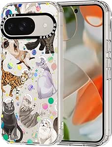 MOSNOVO Case for Google Pixel 9 & Pixel 9 Pro, [Buffertech 6.6ft Military-Grade Drop Protection] [Anti Peel Off Tech] Clear TPU Bumper Phone Case Cover Design - Space Cat