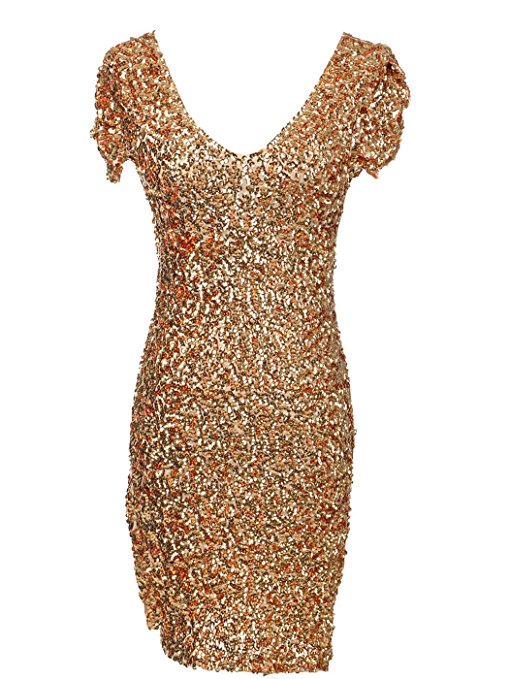 Anna-Kaci Womens Sexy Sparkly Glitter Sequin V Neck Bodycon Mini Party Dress