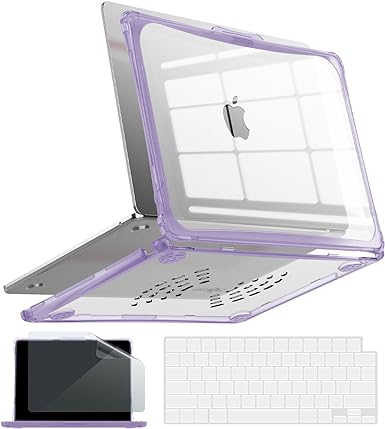 IBENZER Hexpact Compatible with M2 2024 2023 2022 MacBook Air 13 inch case A2681, Heavy Duty Case&Keyboard Cover&Screen Film for M2 Mac Air 13.6 in with Touch ID, Lilac Purple,HPE-AT13-KK-LLPU 2