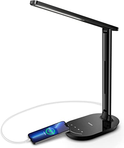 LED Desk Lamp, LASTAR Dimmable Eye-Protecting Table Lamps with Night Light, USB Charging Port, 4 Color Temperature Modes, 5 Brightness Levels, 1H Timer, Touch Control for Home Office Bedroom