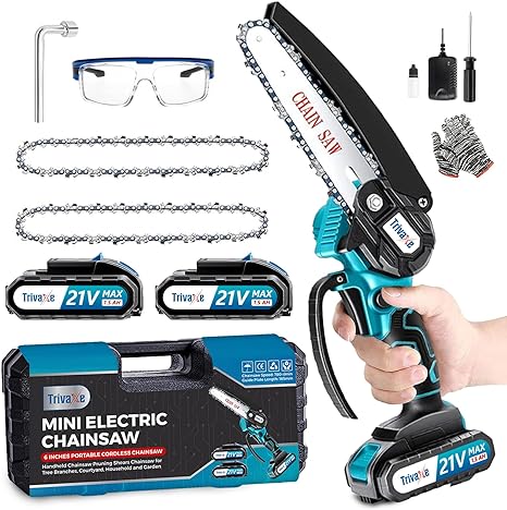 Mini chain saw battery powered, Hand Saw, 6-Inch small chain saws, Mini Electric Chainsaw, 2 Batteries,2 Chains, mini chainsaw cordless, With Security Lock for Trees Branches Trimming Wood Cutting