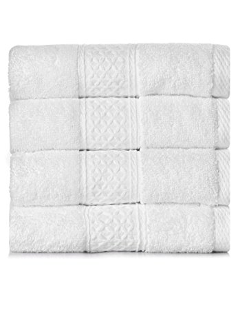 YOUNIQUE Face Hand Towels (13 x 29 inches, Set of 4) - 100% Cotton for Family Friends Parents and Babies - Soft, Durable and Ultra Absorbent - White