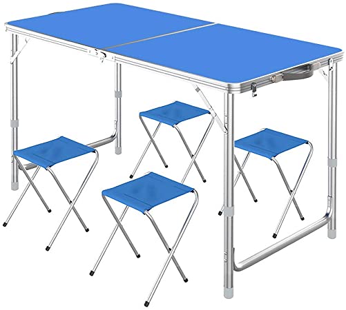 VAlinks Folding Table, Portable Aluminum Folding Table with 3 Adjustable Height 4ft, Lightweight Camping Dining Picnic Hiking Beach Party BBQ Desk with 4 Folding Chair