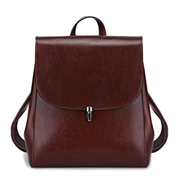 S-ZONE Women Girls Ladies Leather Bag Purse Daily Casual Travel Small Backpack (Coffee)