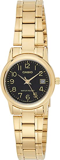 Casio LTP-V002G-1B Women's Analog Gold Tone Black Easy Reader Dial Date Watch