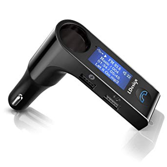 LDesign Bluetooth FM Transmitter Car, Wireless FM Radio Adapter Handsfree Call HD Large Display, Support USB Flash Drive AUX Output