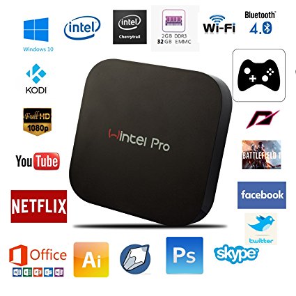 Guleek W8pro Wintel Mini PC Desktop Computer Tv Box Windows 10 Pocket Computer Xbmc HD Media Player with Intel Atom Cherry trail Z8300 Processor 2gb DDR3L 32gb eMMC 2.4ghz Wifi Bluetooth 4.0 USB3.0