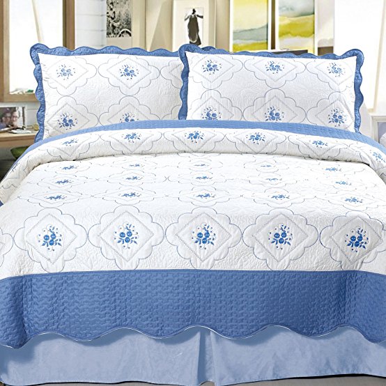 Bedford Home Brianna Embroidered 3-Piece Quilt Set, Full/Queen