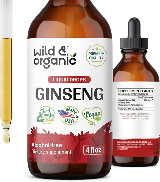 Korean Red Panax Ginseng Liquid Extract - Organic Ginseng Root Drops - Red Ginseng Tincture Complex - Vegan, Alcohol Free Supplement - 4 fl oz