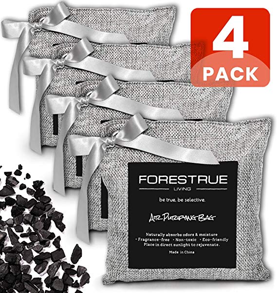 FORESTRUE Bamboo Charcoal Air Purifying Bags, Activated Charcoal Odor Absorber/Odor Eliminators, Air Freshener for Home, Car, Pet, Closet, Basement, Shoes, Air Deodorizer 800g/4Bags