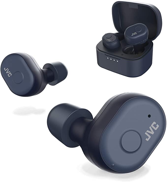 JVC Truly Wireless Earbuds Headphones, Bluetooth 5.0, Water Resistance(Ipx5), Long Battery Life (4 10 Hours), Secure and Comfort Fit with Memory Foam Earpieces - HAA10TA (Blue)