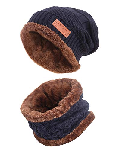 Men Slouchy Beanie Hat Scarf Set Knit Fleece Lined Skully Cap Warm for Winter Halloween Gift by Yoimira