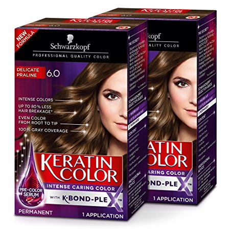 Schwarzkopf Keratin Color Anti-Age Hair Color Cream, 6.0 Delicate Praline (Pack of 2)