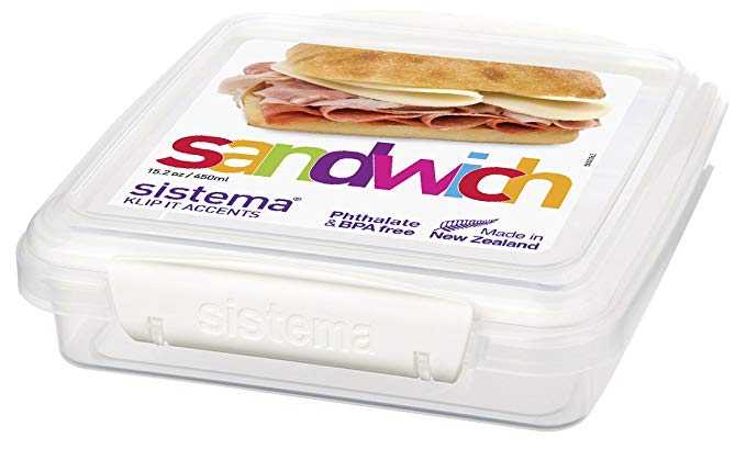 Sistema KLIP IT Accents Collection Sandwich Box Food Storage Container, 15.2 oz./0.5 L, Color Received May Vary