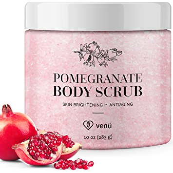 Pomegranate Body Scrub - Daily Exfoliating Treatment to Brighten Skin - Anti-Aging, Anti-Microbial and Anti-Inflammatory Properties - For Varicose and Spider Veins and More - By Venu