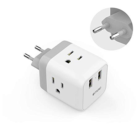 European Adapter, TROND US to Europe Travel Plug Adapter - 2 USB Ports, 3 American Sockets, 5 in 1 EU Power Outlet Adaptor for France, German, Italy, Israel, Spain (Type C)