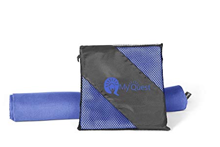 MyQuest Premium Microfiber Towel by Quick Dry Sports Towel For Travel, Yoga, Hiking | Includes Compact Carry Pouch and | Antimicrobial | 3 Sizes, 5 Colors